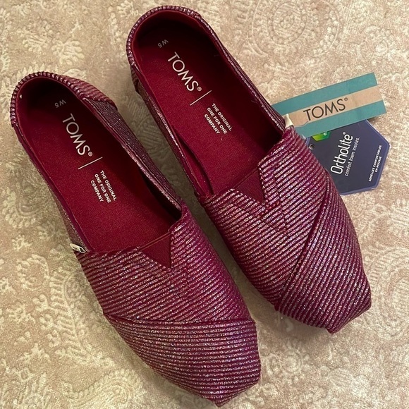 Brand New Toms Cabernet Glitter Rib Knit Slip On Shoes Casual Sparkly Canvas - Picture 16 of 16
